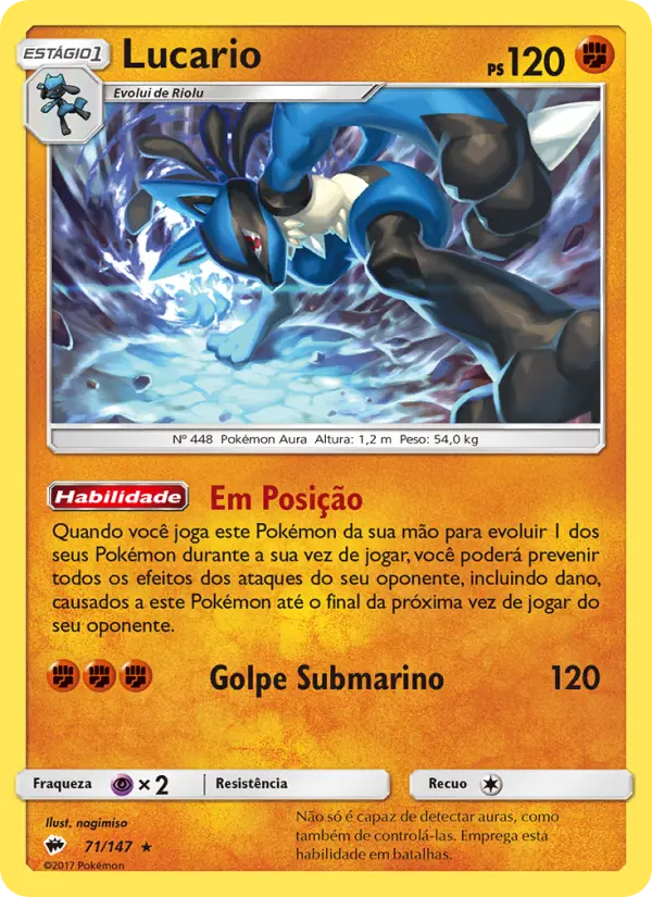 Carta Lucario, número 71/147 da coleção Sombras Ardentes