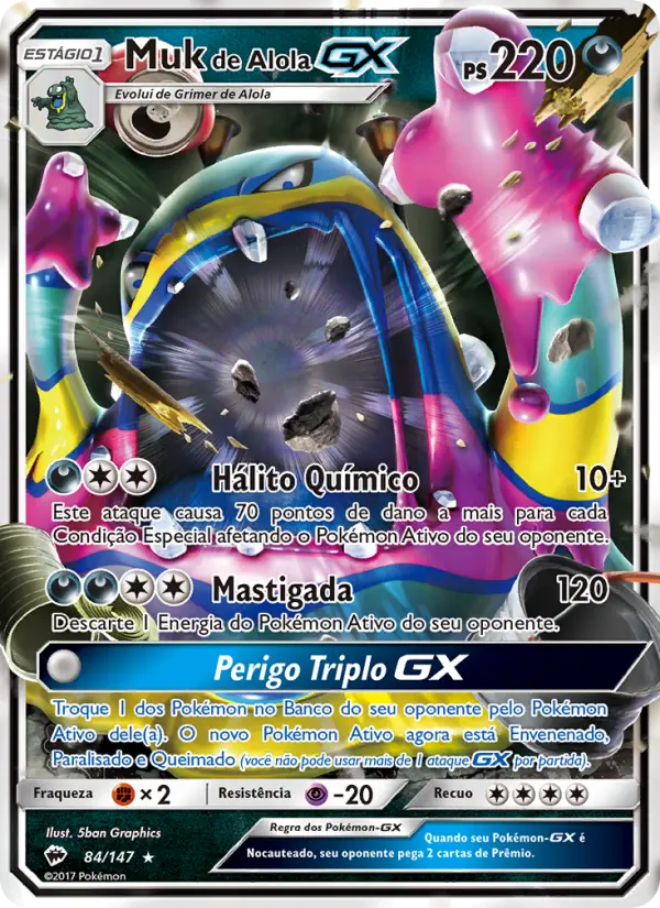 Carta Muk de Alola GX, número 84/147 da coleção Sombras Ardentes