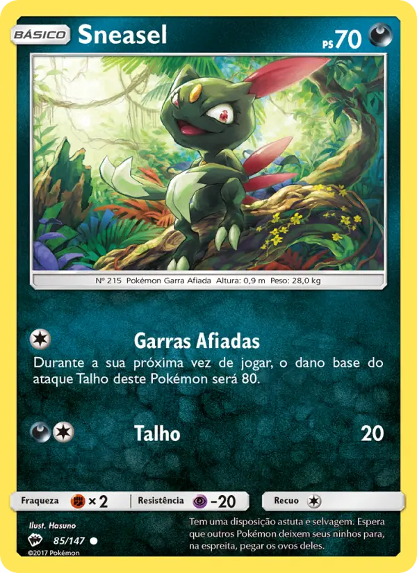 Carta Sneasel, número 85/147 da coleção Sombras Ardentes
