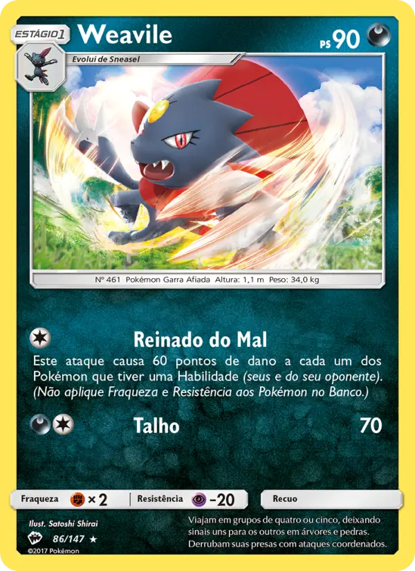 Carta Weavile, número 86/147 da coleção Sombras Ardentes