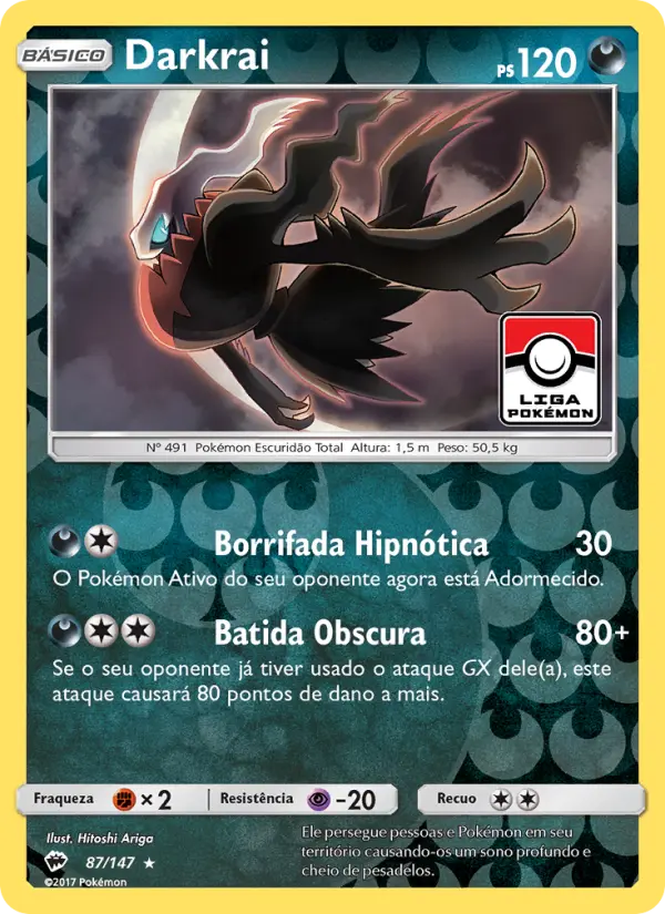 Carta Darkrai, número 87/147 da coleção Sombras Ardentes