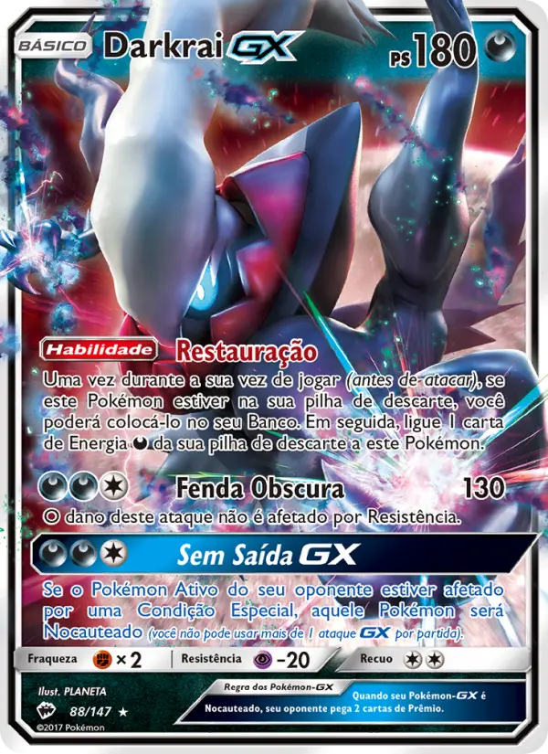 Carta Darkrai GX, número 88/147 da coleção Sombras Ardentes