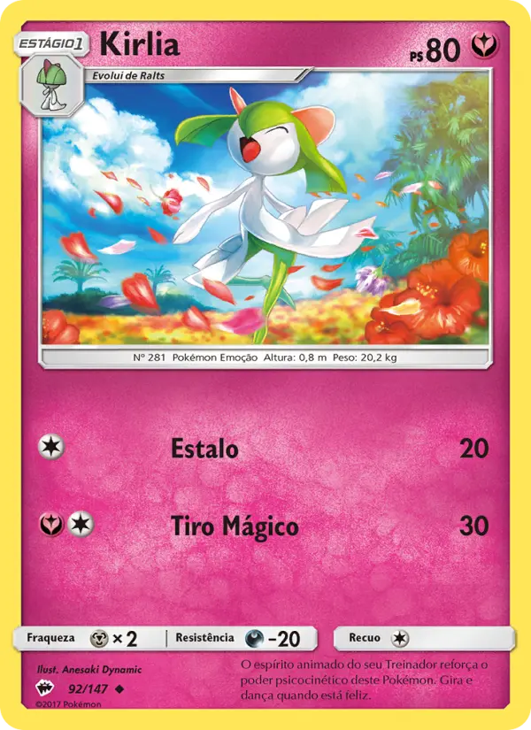 Carta Kirlia, número 92/147 da coleção Sombras Ardentes
