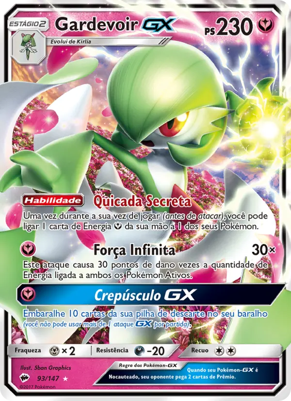 Carta Gardevoir GX, número 93/147 da coleção Sombras Ardentes