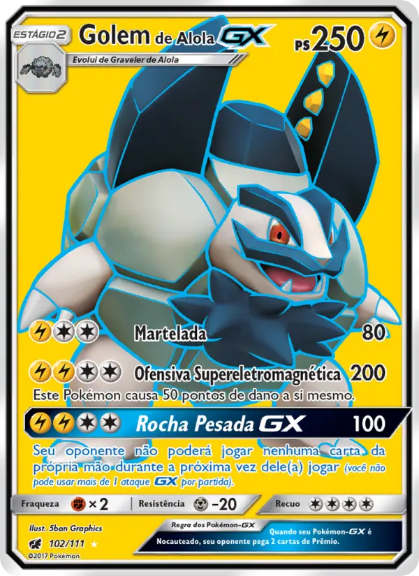 Carta Golem de Alola GX, número 102/111 da coleção Invasão Carmim