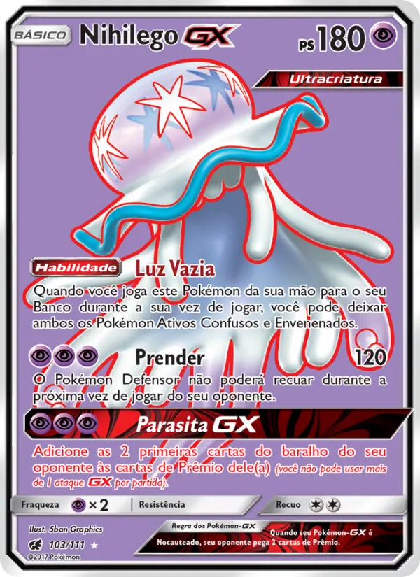 Carta Nihilego GX, número 103/111 da coleção Invasão Carmim