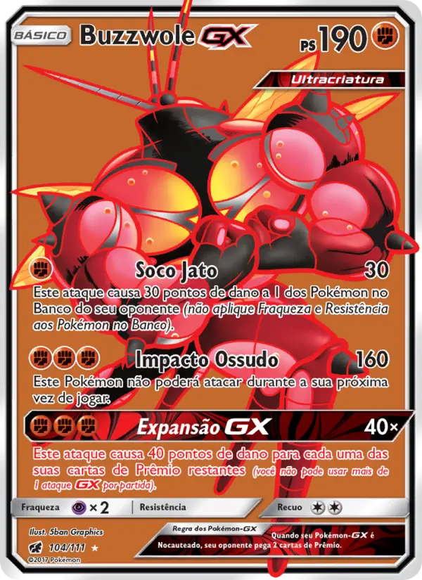 Carta Buzzwole GX, número 104/111 da coleção Invasão Carmim