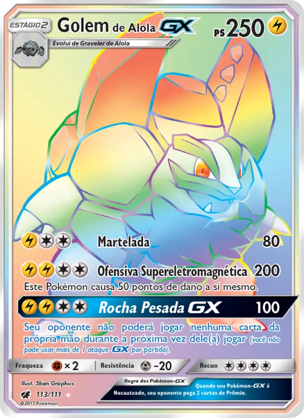 Carta Golem de Alola GX, número 113/111 da coleção Invasão Carmim