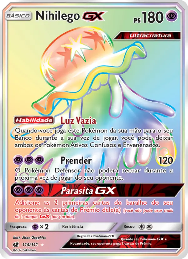 Carta Nihilego GX, número 114/111 da coleção Invasão Carmim