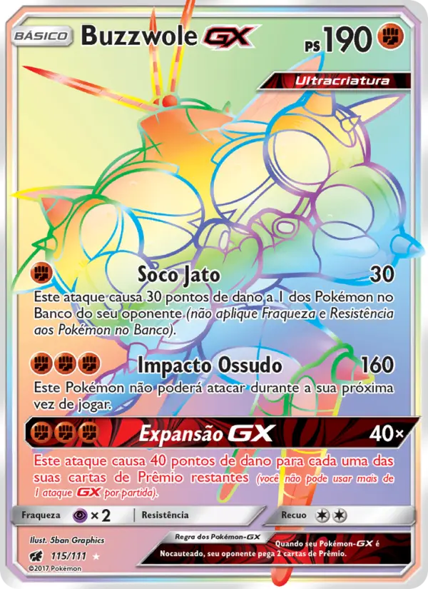 Carta Buzzwole GX, número 115/111 da coleção Invasão Carmim