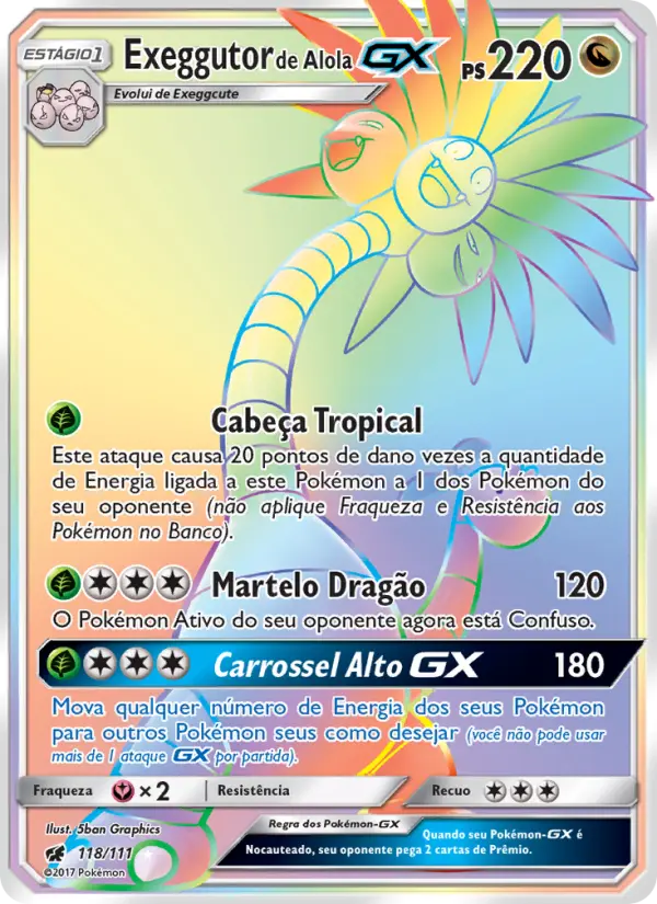 Carta Exeggutor de Alola GX, número 118/111 da coleção Invasão Carmim