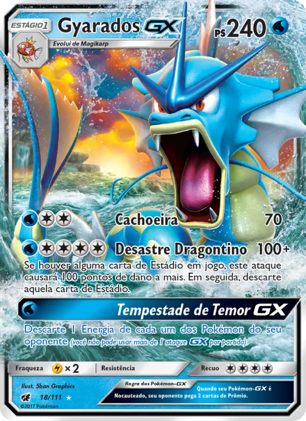 Carta Gyarados GX, número 18/111 da coleção Invasão Carmim