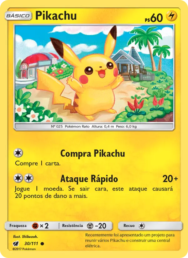 Carta Pikachu, número 30/111 da coleção Invasão Carmim