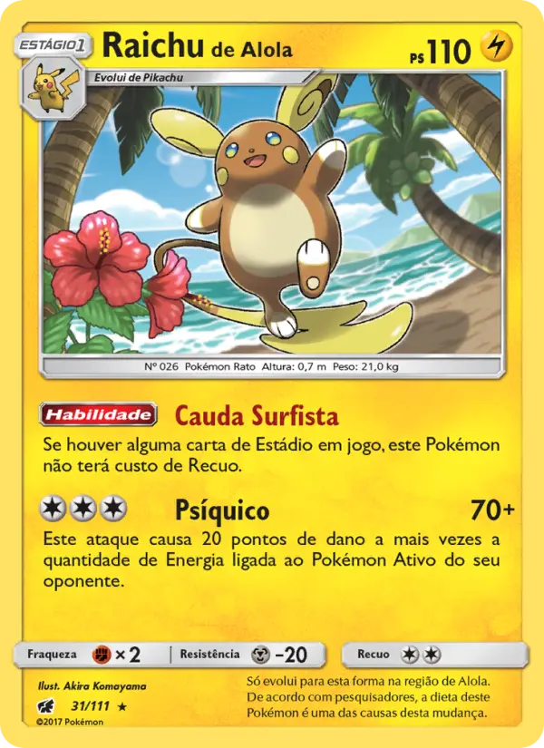 Carta Raichu de Alola, número 31/111 da coleção Invasão Carmim