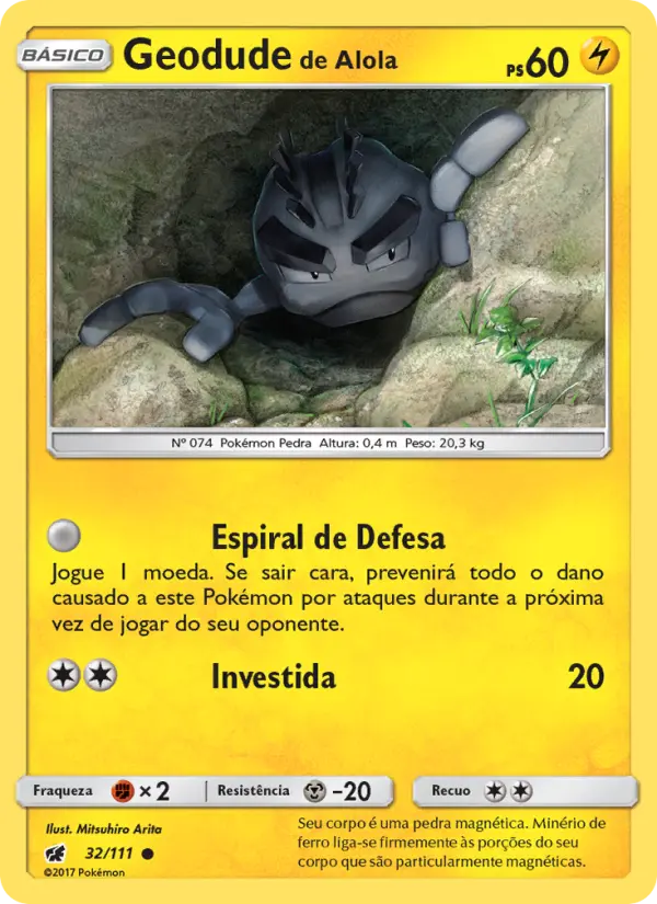 Carta Geodude de Alola, número 32/111 da coleção Invasão Carmim