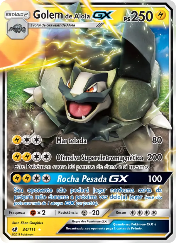 Carta Golem de Alola GX, número 34/111 da coleção Invasão Carmim