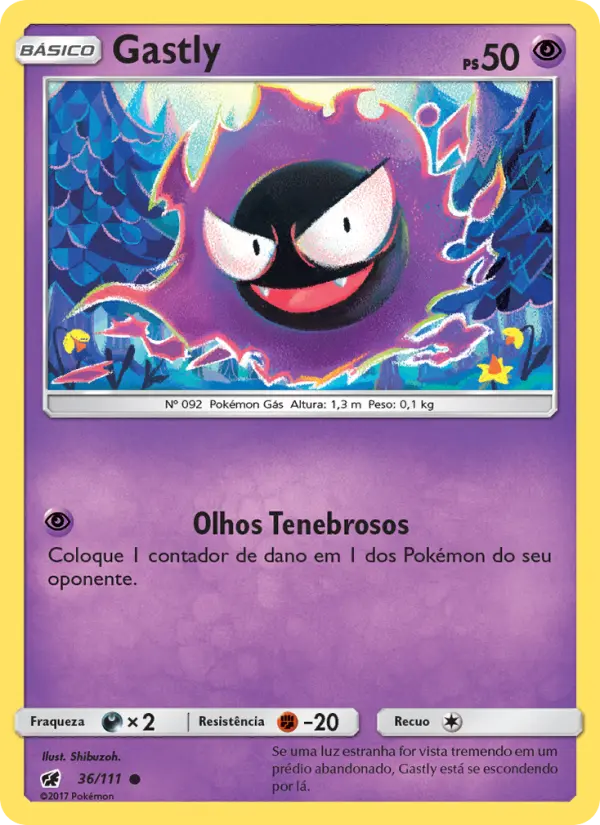 Carta Gastly, número 36/111 da coleção Invasão Carmim