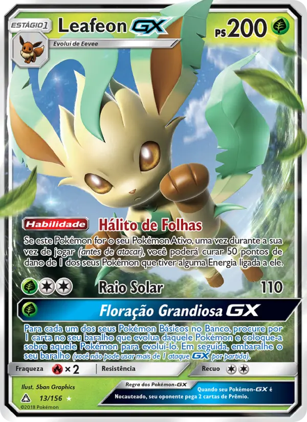 Carta Leafeon GX, número 13/156 da coleção Ultra Prisma