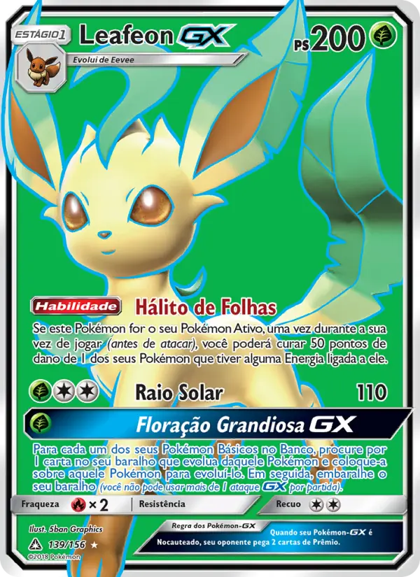 Carta Leafeon GX, número 139/156 da coleção Ultra Prisma