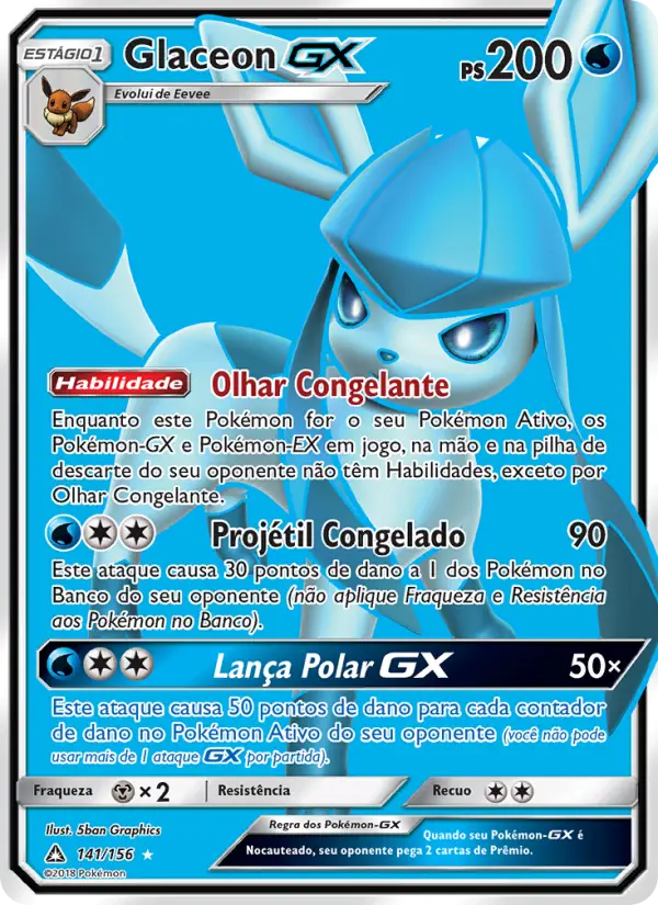 Carta Glaceon GX, número 141/156 da coleção Ultra Prisma