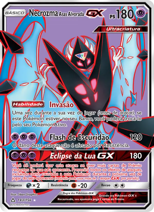 Carta Necrozma Asas Alvorada GX, número 143/156 da coleção Ultra Prisma