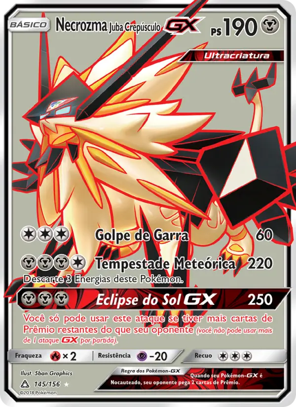 Carta Necrozma Juba Crepúsculo GX, número 145/156 da coleção Ultra Prisma