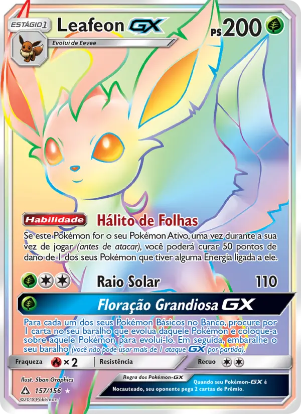 Carta Leafeon GX, número 157/156 da coleção Ultra Prisma
