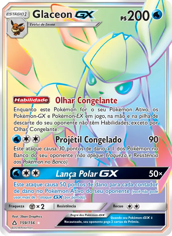 Carta Glaceon GX, número 159/156 da coleção Ultra Prisma