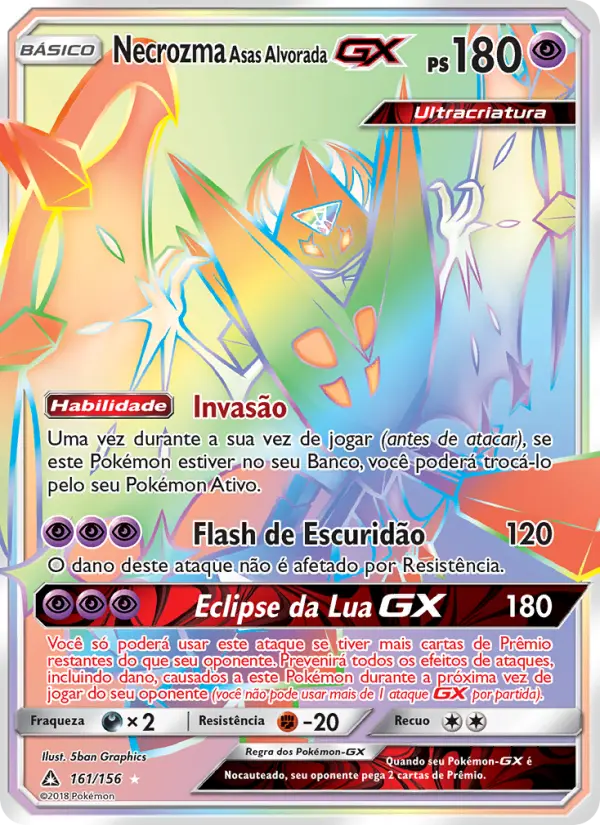 Carta Necrozma Asas Alvorada GX, número 161/156 da coleção Ultra Prisma