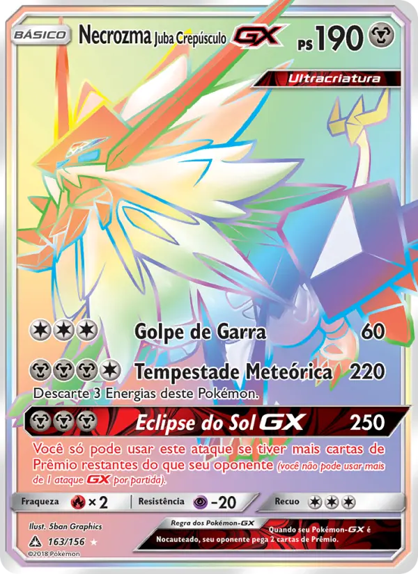 Carta Necrozma Juba Crepúsculo GX, número 163/156 da coleção Ultra Prisma