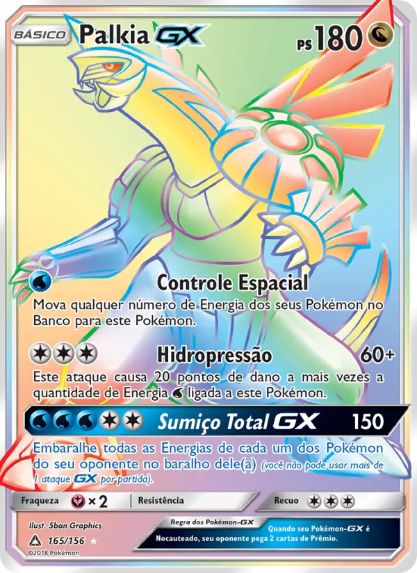 Carta Palkia GX, número 165/156 da coleção Ultra Prisma