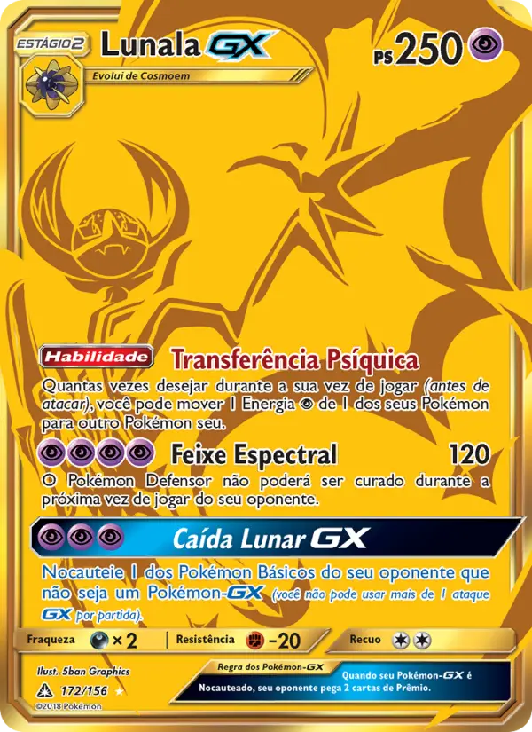 Carta Lunala GX, número 172/156 da coleção Ultra Prisma