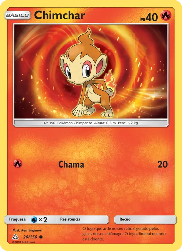 Carta Chimchar, número 20/156 da coleção Ultra Prisma