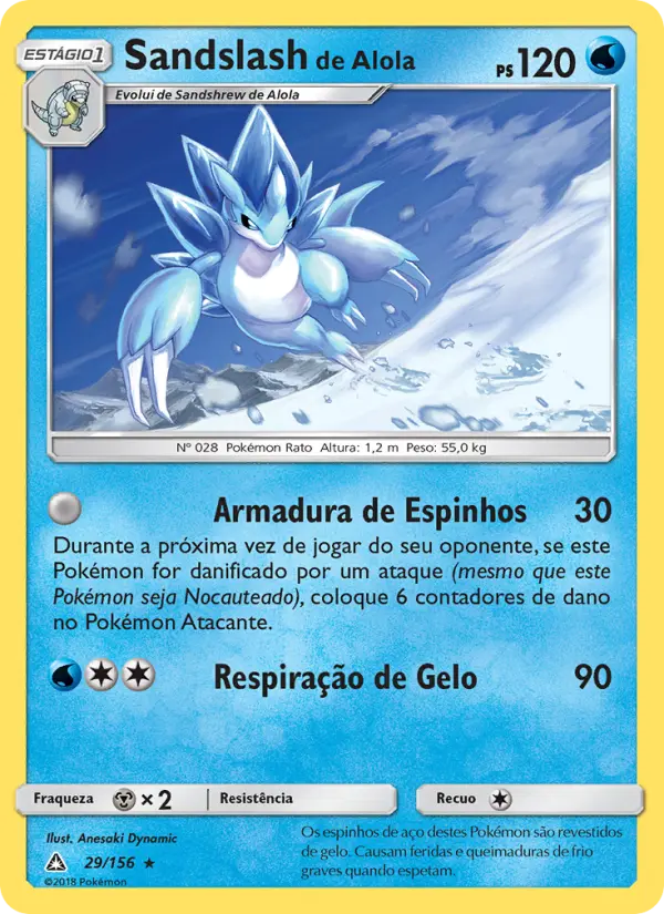 Carta Sandslash de Alola, número 29/156 da coleção Ultra Prisma