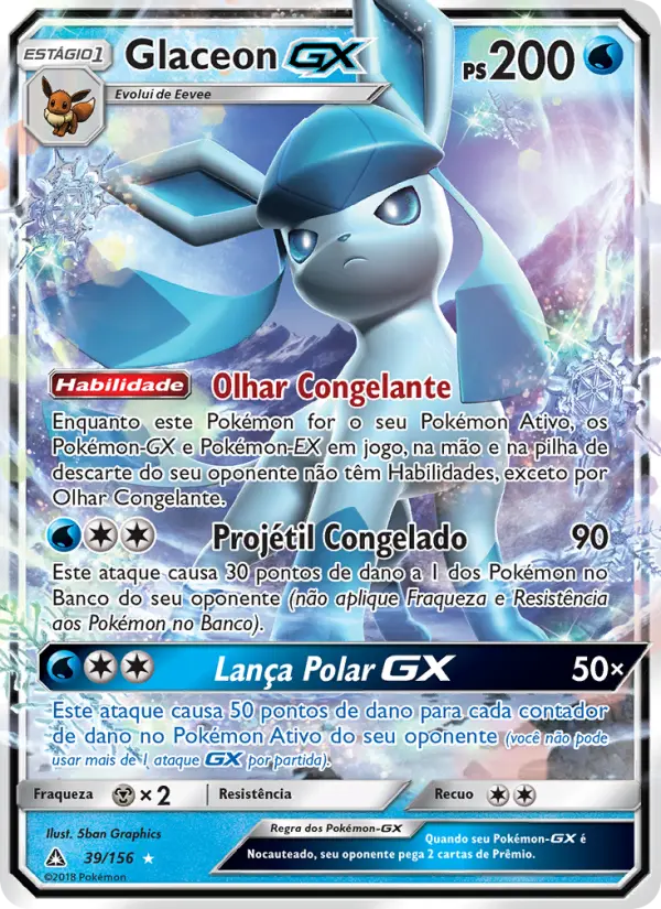 Carta Glaceon GX, número 39/156 da coleção Ultra Prisma