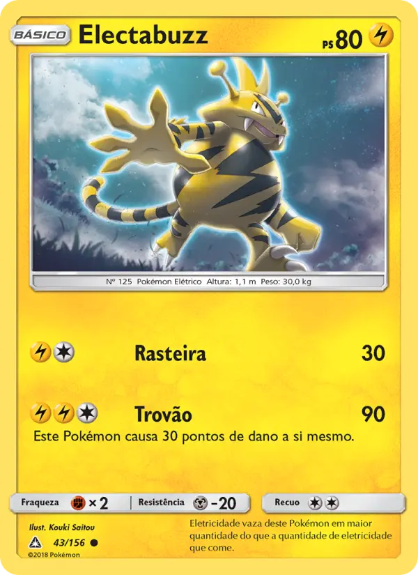 Carta Electabuzz, número 43/156 da coleção Ultra Prisma