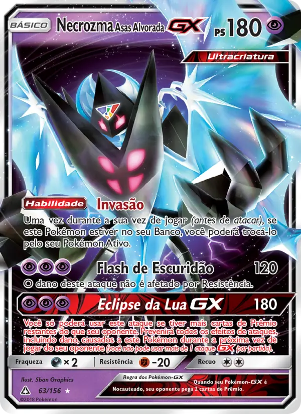 Carta Necrozma Asas Alvorada GX, número 63/156 da coleção Ultra Prisma