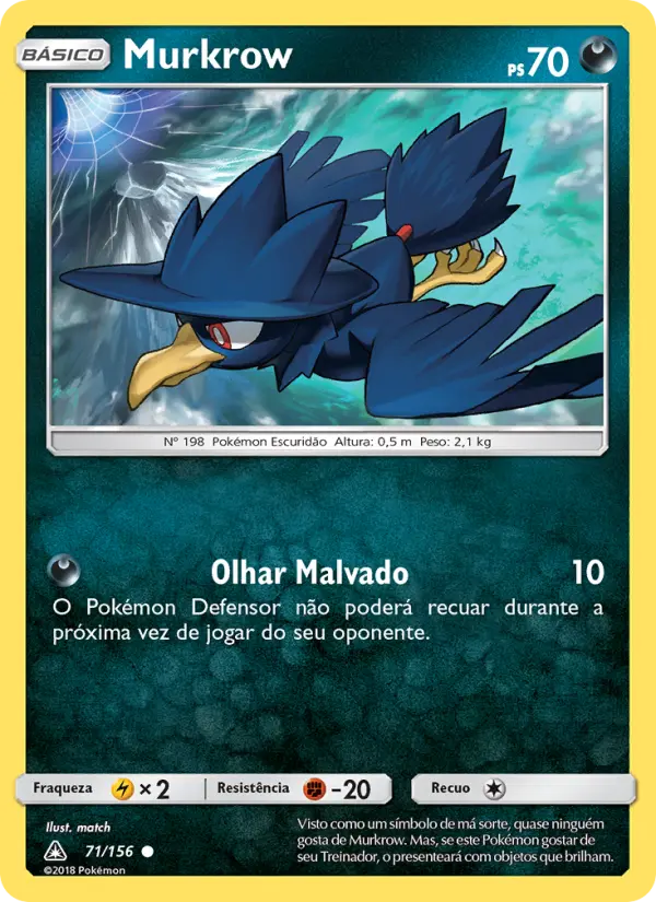 Carta Murkrow, número 71/156 da coleção Ultra Prisma