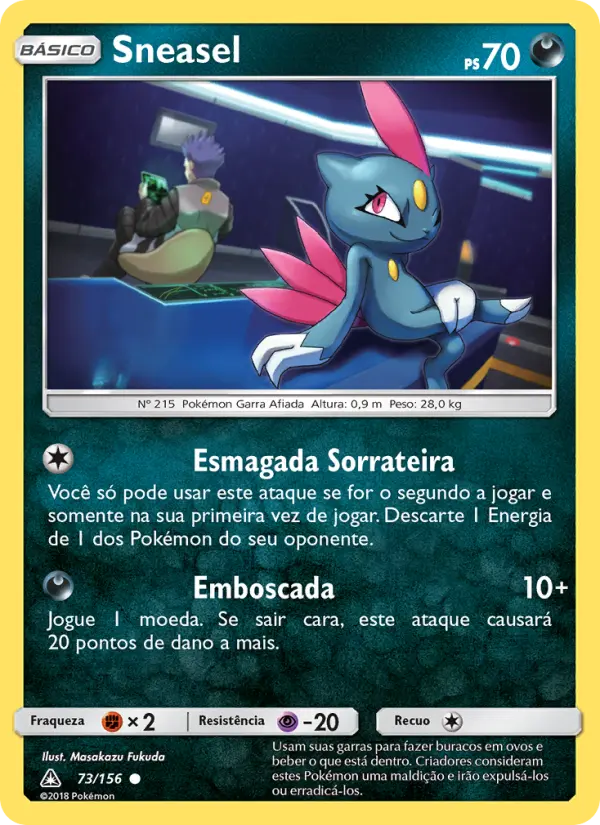 Carta Sneasel, número 73/156 da coleção Ultra Prisma