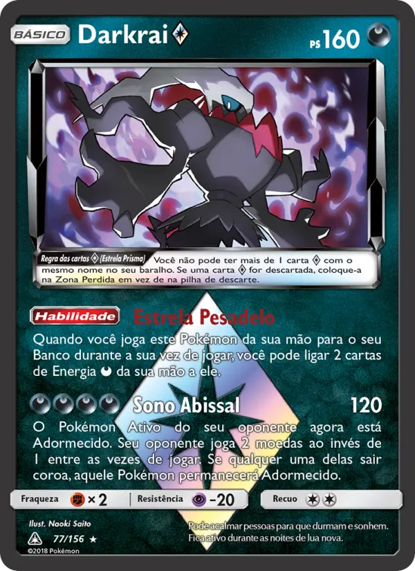 Carta Darkrai ◇, número 77/156 da coleção Ultra Prisma