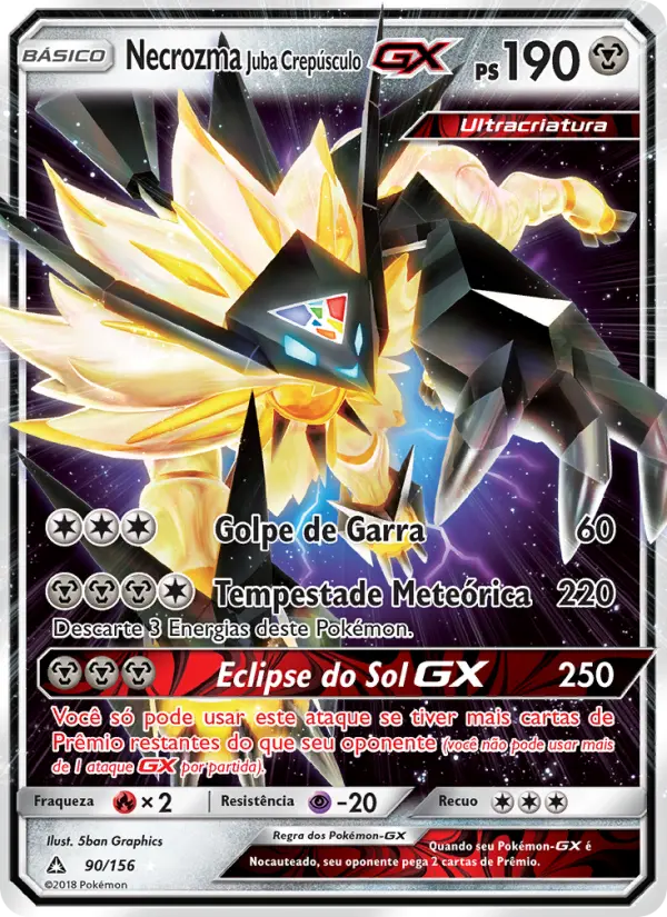 Carta Necrozma Juba Crepúsculo GX, número 90/156 da coleção Ultra Prisma