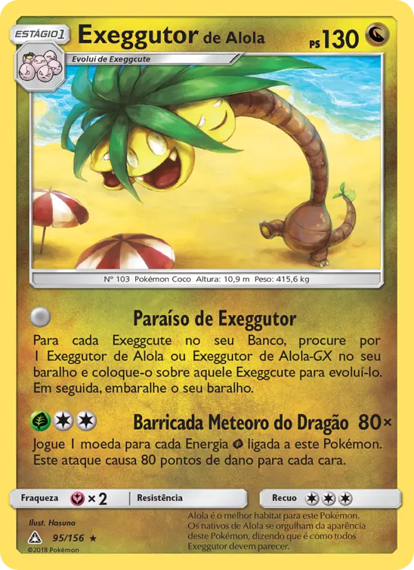 Carta Exeggutor de Alola, número 95/156 da coleção Ultra Prisma