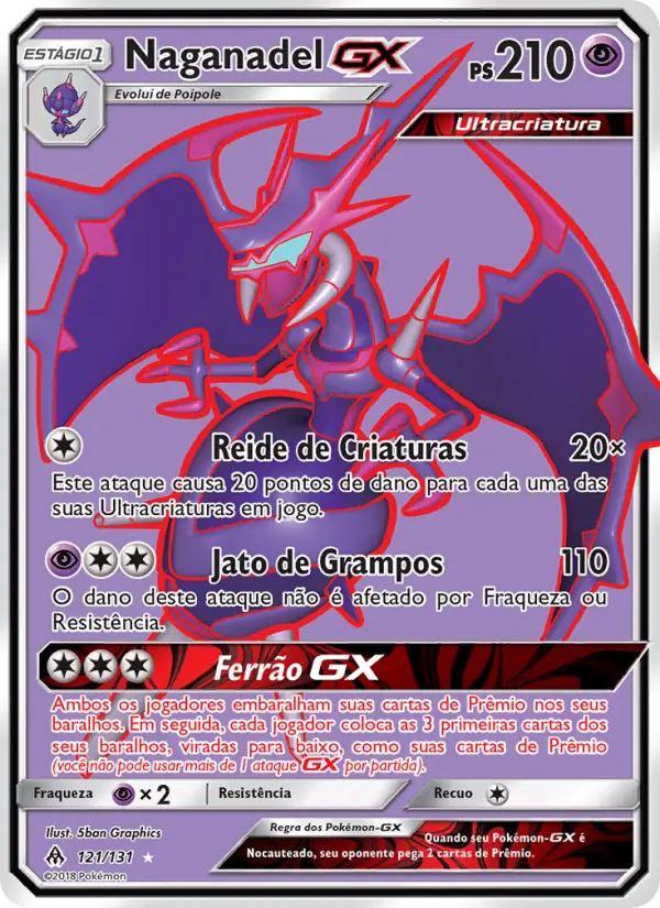 Carta Naganadel GX, número 121/131 da coleção Luz Proibida