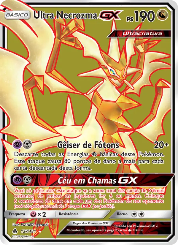 Carta Ultra Necrozma GX, número 127/131 da coleção Luz Proibida
