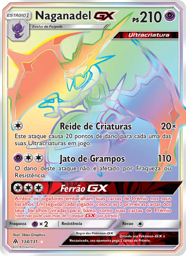 Carta Naganadel GX, número 134/131 da coleção Luz Proibida