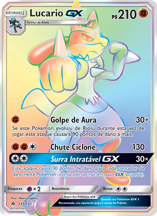 Carta Lucario GX, número 135/131 da coleção Luz Proibida