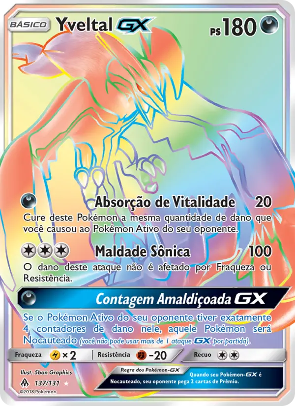 Carta Yveltal GX, número 137/131 da coleção Luz Proibida