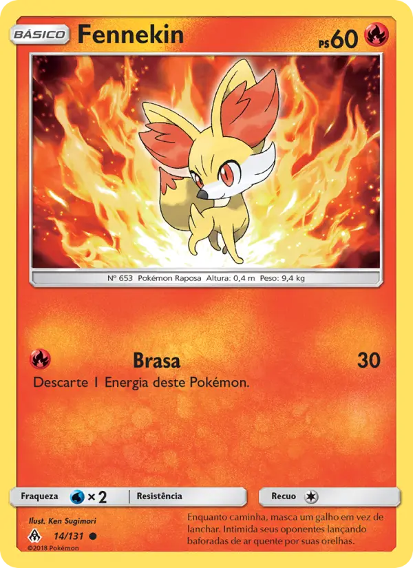 Carta Fennekin, número 14/131 da coleção Luz Proibida