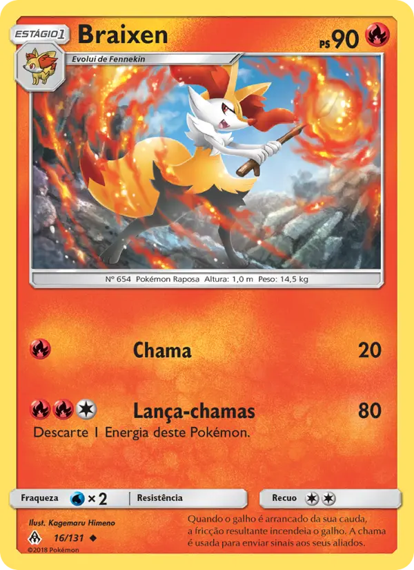 Carta Braixen, número 16/131 da coleção Luz Proibida