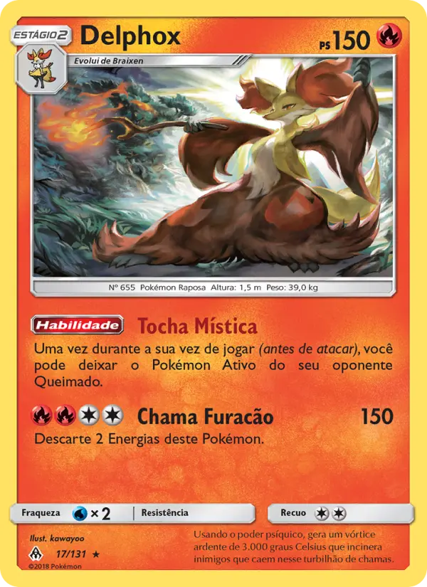 Carta Delphox, número 17/131 da coleção Luz Proibida